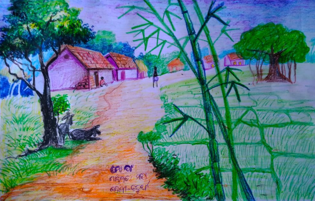 How to draw School Scenery drawing oil pastel color | School drawing easy |  Indian school drawing - YouTube