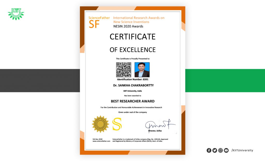 KIIT Faculty Dr. Sankha Chakrabortty,Bags Best Researcher Award in NESIN 2020