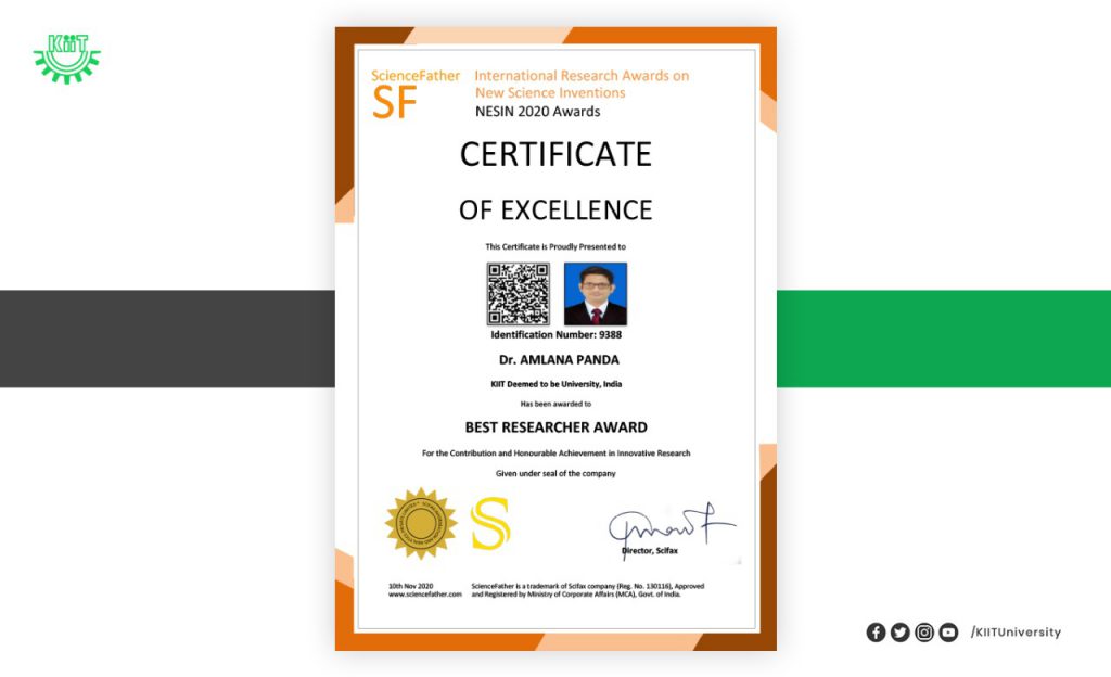 KIIT Faculty Bags Best Researcher Award in NESIN 2020