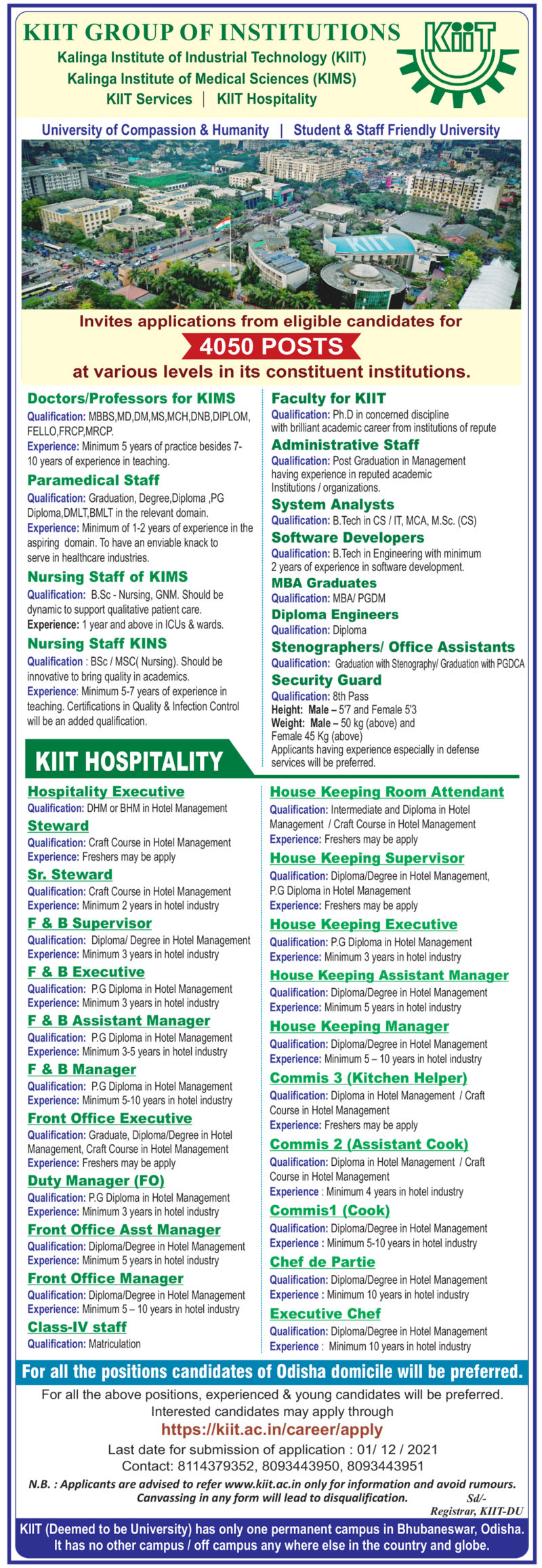 KIIT University Job opportunity Mega Recruitment Openings
