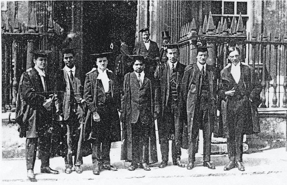 Srinivasa Ramanujan (middle) with fellow scientists at Cambridge