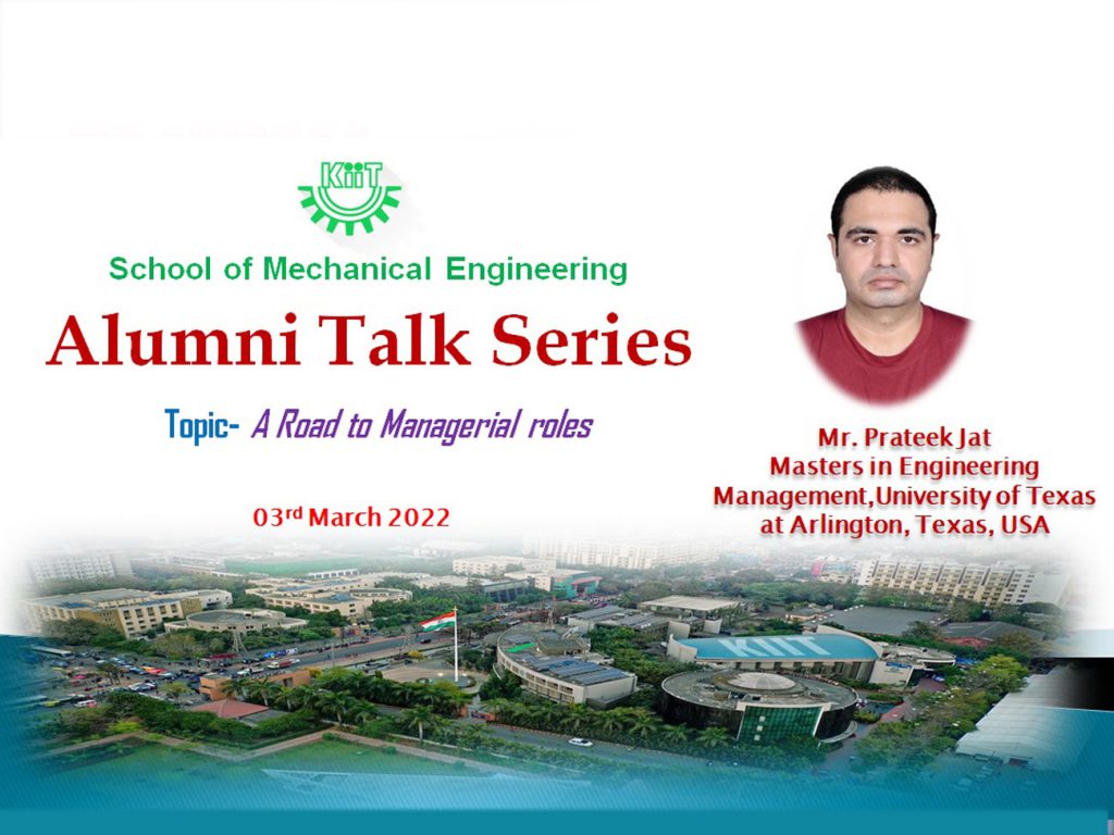 Fourth Talk under ‘Alumni Talk Series’ at KIIT School of Mechanical Engineering